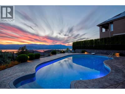 Sparkling salt water pool and unforgettable sunset views over Okanagan Lake.