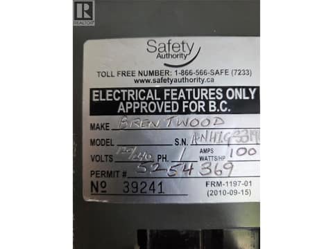 Electrical panel inspection sticker at 12022 Pretty Road Unit# 16, Lake Country South West