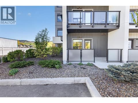 Corner private entrance and patio with gate to walk out to parking or pool at 2555 Lakeshore Road Unit# 114, Okanagan Landing, Vernon