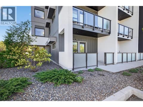 Corner private entrance and patio with gate to walk out to parking or pool at 2555 Lakeshore Road Unit# 114, Okanagan Landing, Vernon