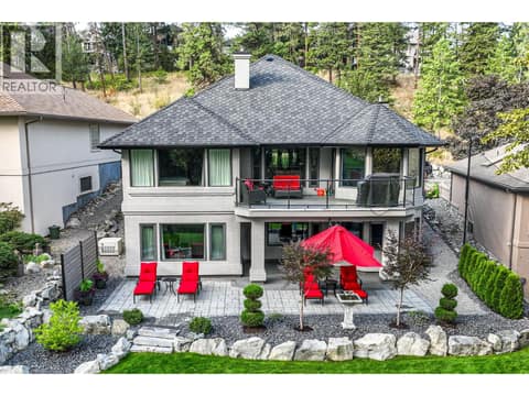Lower level stone deck at 3907 Gallaghers Circle, South East Kelowna
