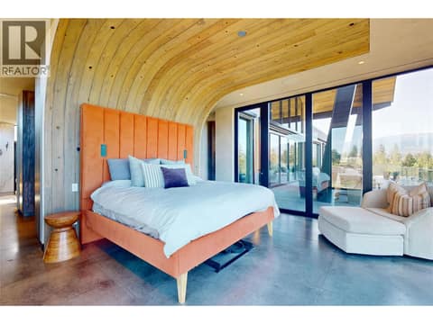 Primary Bedroom with barrel ceiling at 4275 Todd Road, South East Kelowna