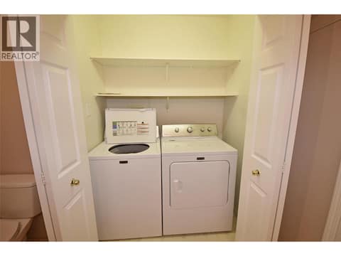 Laundry conveniently found in main bathroom at 3906 Pleasant Valley Road Unit# 19, Harwood, Vernon