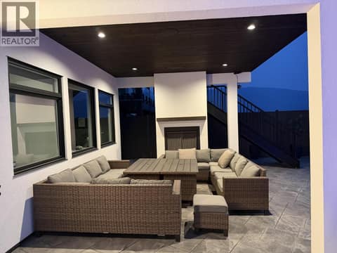 Covered patio area off pool deck at 628 Hart Place, Foothills, Vernon