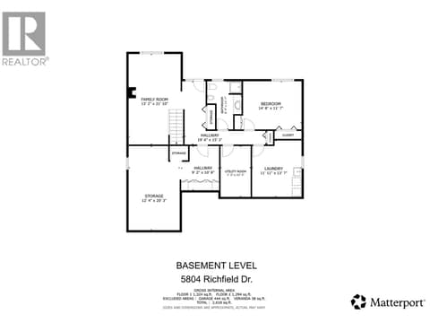 Walk-out basement level floor plan at 5804 Richfield Drive, Westmount, Vernon