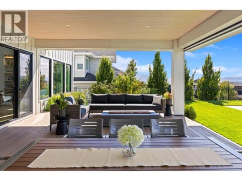 Outdoor living room at 74 Red Sky Court, Wilden, Kelowna