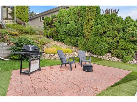 Patio with water feature at 1108 Menu Road, Lakeview Heights, West Kelowna