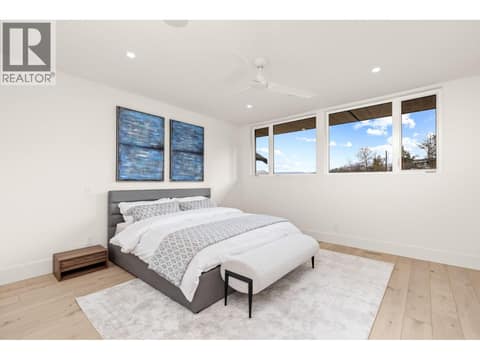 Primary bedroom upstairs at 4983 Bucktail Lane, Upper Mission, Kelowna