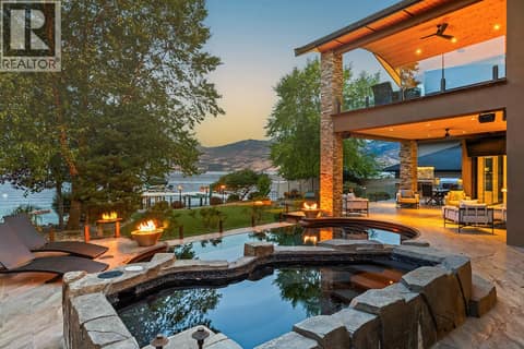 Custom Stone Spa at Dusk at 4165 Gellatly Road, Westbank Centre, West Kelowna