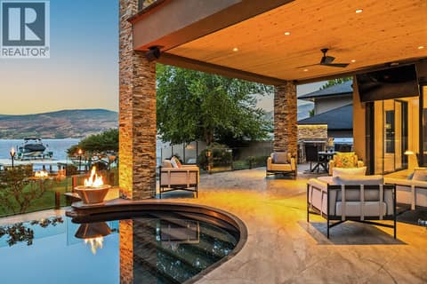 Outdoor Oasis at Dusk at 4165 Gellatly Road, Westbank Centre, West Kelowna