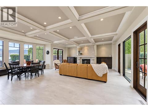 Great room is truly great with tile floors, coffered ceilings, tons of windows at 3673 Green Bay Landing, Lakeview Heights, West Kelowna