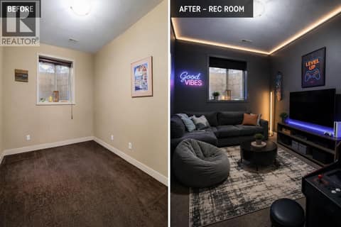 Virtual staging of rec room at 1377 Glenview Avenue, Glenmore, Kelowna