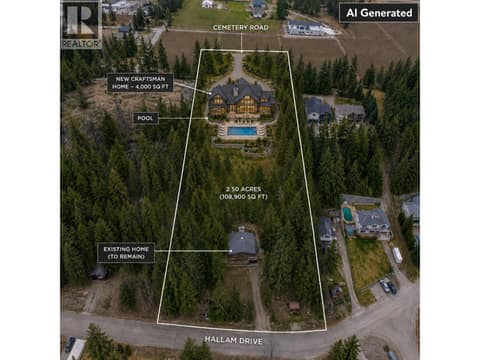 AI Rendering of Home with pool and entry from Cemetery Road. at 11011 Hallam Drive, Lake Country South West