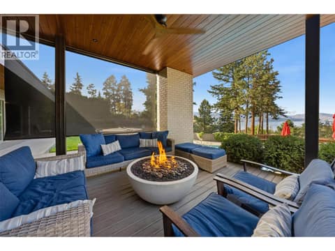 Fireside Lounge with Custom Solar Screen, 44"" fire bowl natural gas at 5147 Lakeshore Road, Upper Mission, Kelowna