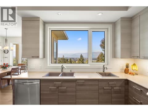Lake views from the west facing kitchen window at 2442 Bella Vista Street, Black Mountain, Kelowna