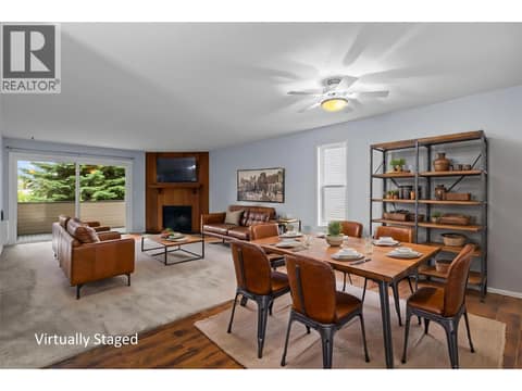 Virtually Staged: Main Level - Dining & Livingroom off the Kitchen at 3000 Richter Street Unit# 6, Kelowna South