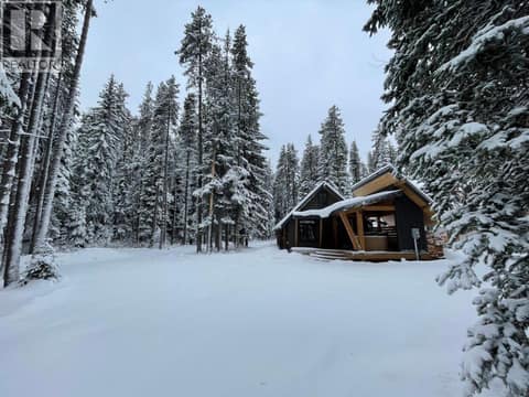 Cabin set among snow-covered evergreen trees at 1166 Apex Mountain Road, Penticton Apex