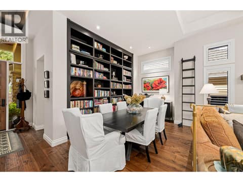 Dining area and library within the great room at 3887 Gallaghers Parkway, South East Kelowna