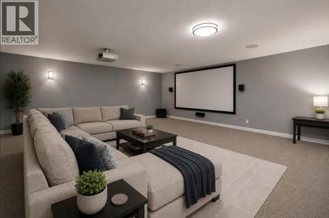 Virtually staged theater room at 996 Arlington Court, Brocklehurst, Kamloops